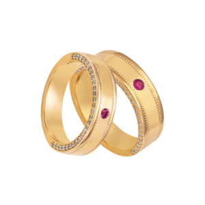 Cặp nhẫn cưới Vàng 18K đính đá Ruby